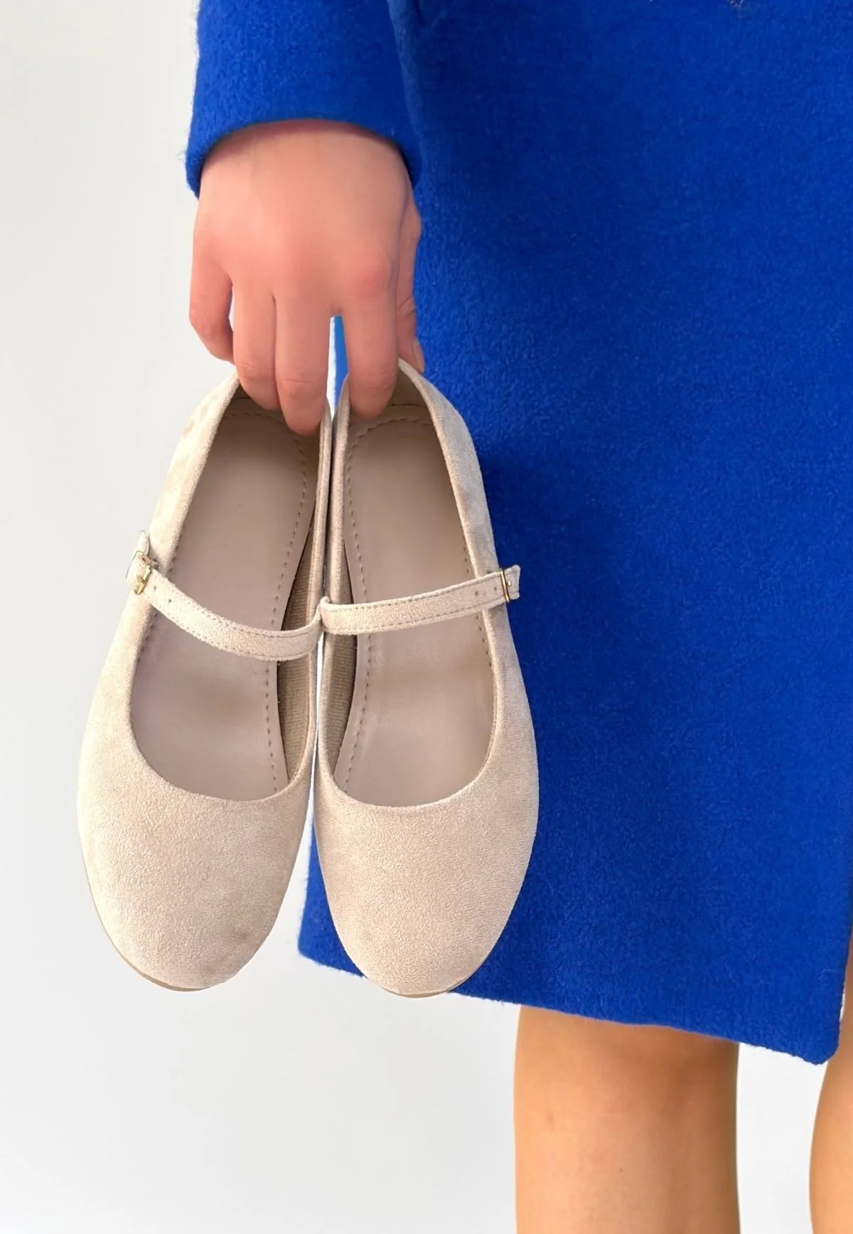 Lossa Bej Süet Kemerli Babet Ayakkabı