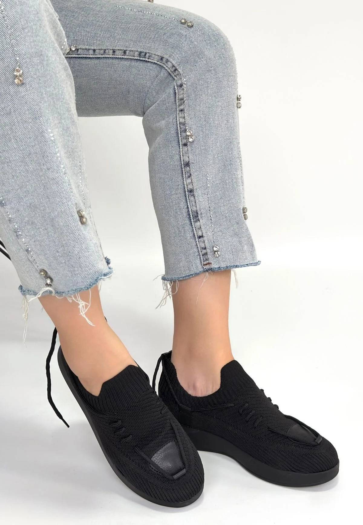 Renji Siyah Triko Bağcıklı Spor Ayakkabı