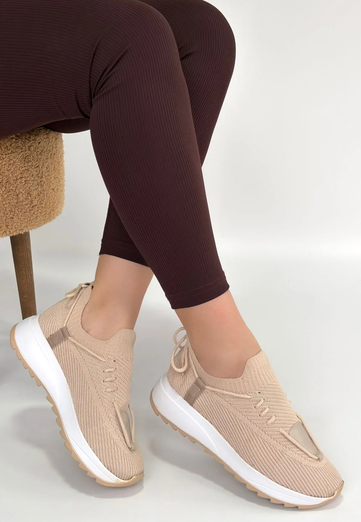 Renji Bej Triko Bağcıklı Spor Ayakkabı