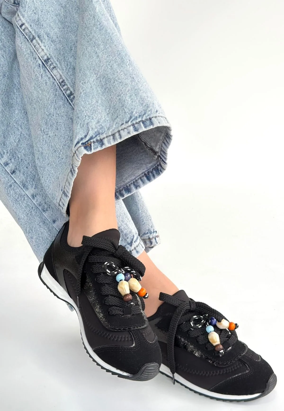 Riaf Siyah Cilt Bağcıklı Spor Ayakkabı