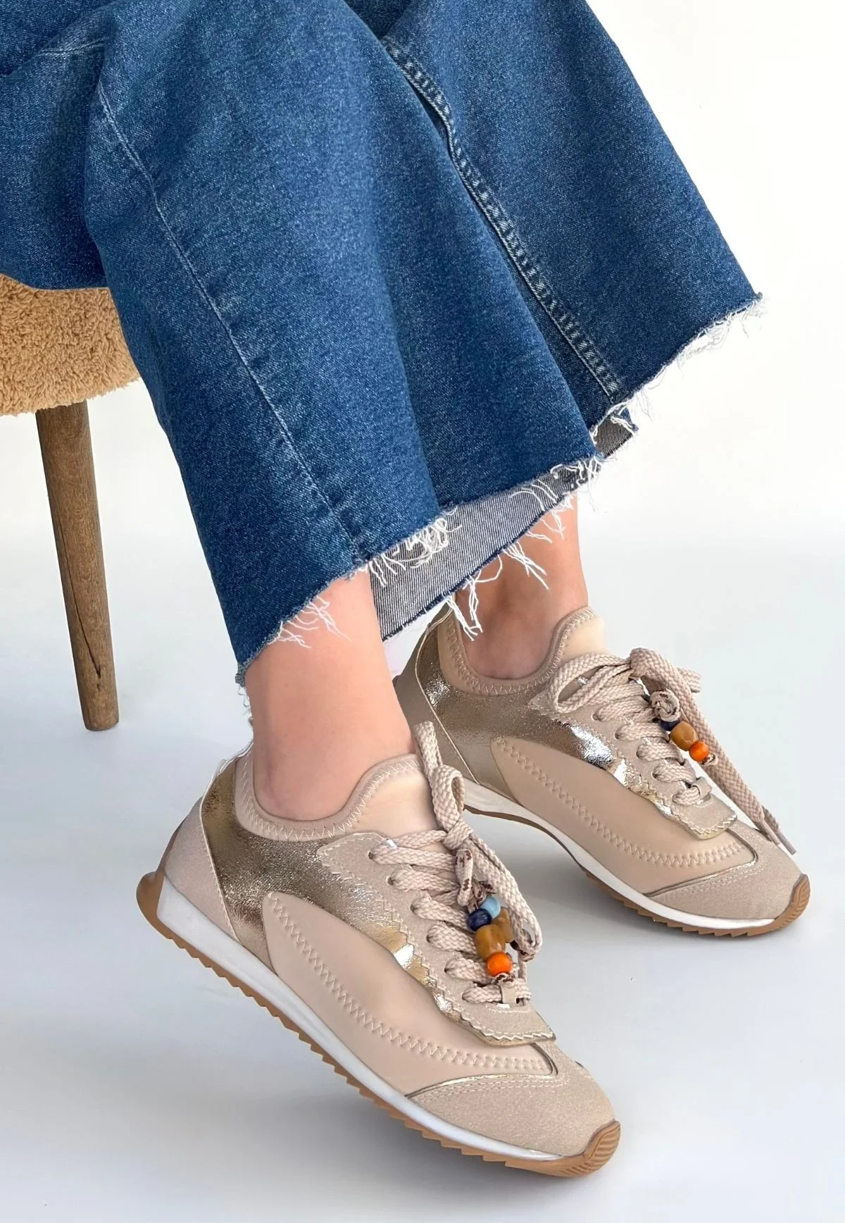 Riaf Bej Cilt Bağcıklı Spor Ayakkabı