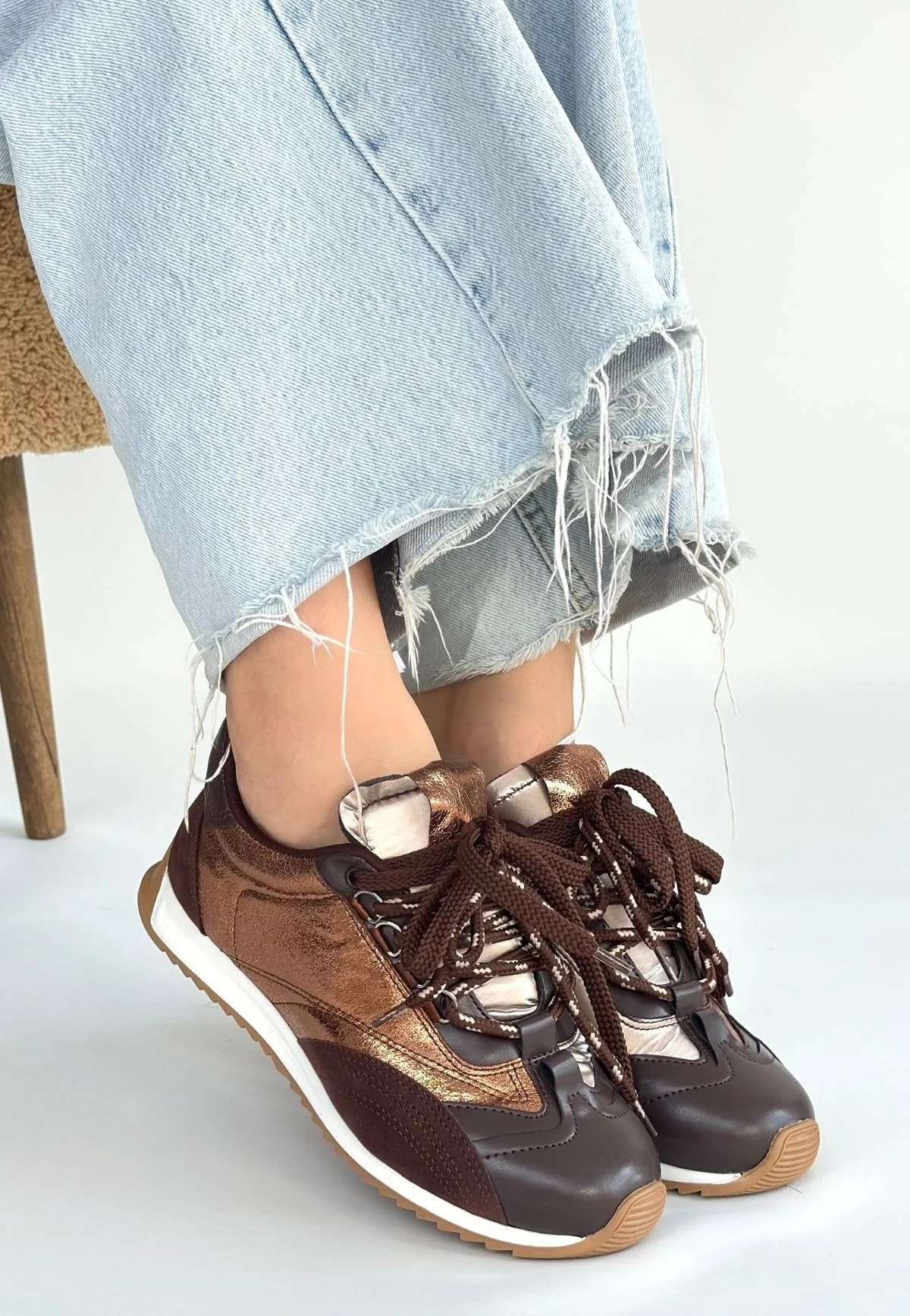 Reat Kahverengi Cilt Bağcıklı  Paraşüt Detaylı Spor Ayakkabı