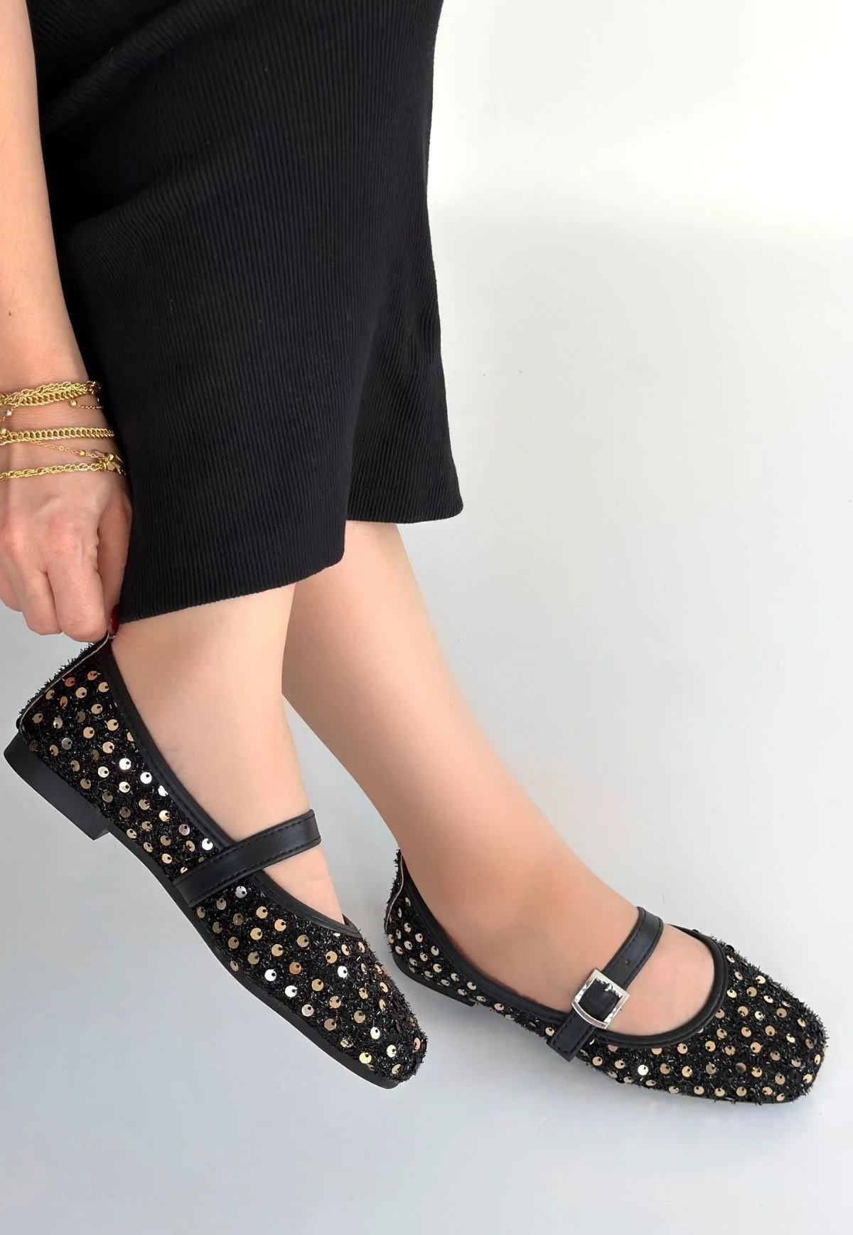 Moden Siyah Süet Babet Ayakkabı