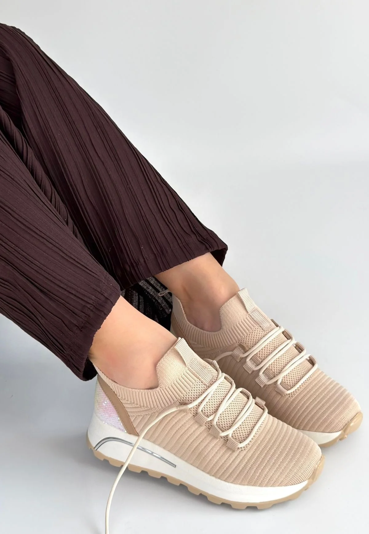 Feort Bej Triko Bağcıklı Spor Ayakkabı