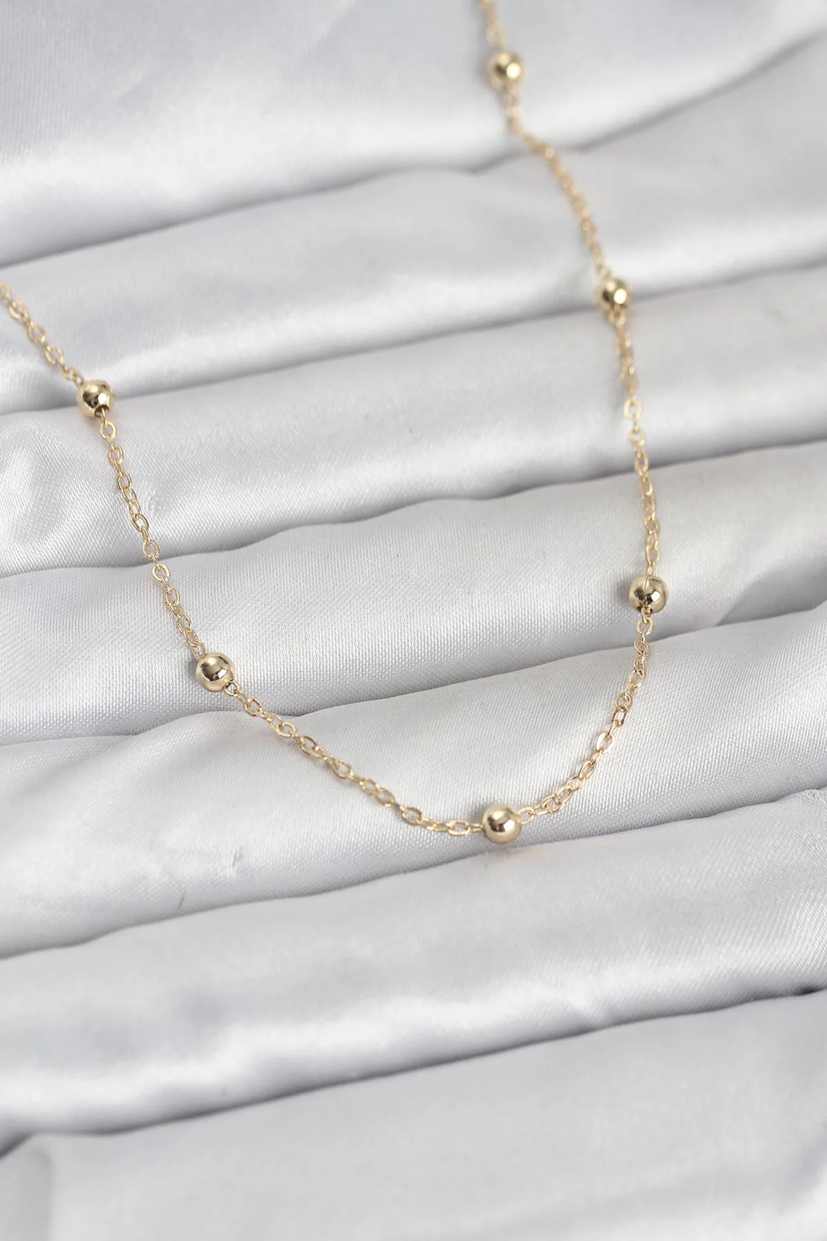 CM 14K Gold Renk Pirinç Top Zincirli 60 cm Kadın Kolye