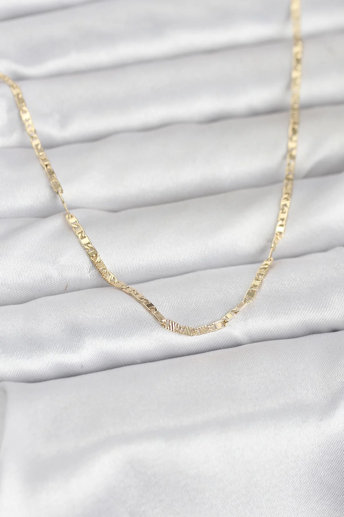 CM 14K Gold Renk Yassı Zincir Model 60 cm Kadın Kolye