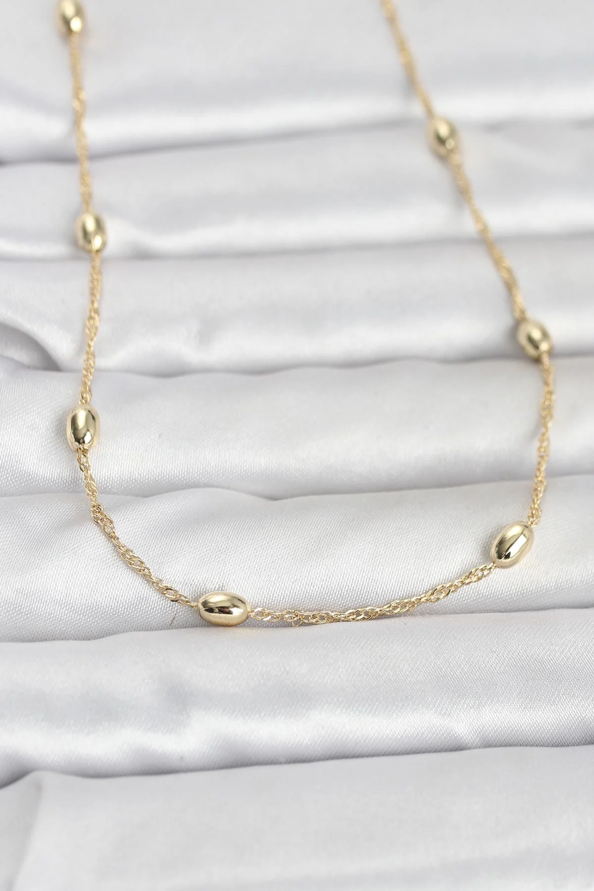 CM 14K Gold Renk Topçuklu Burgu Zincir Model 60 cm Kadın Kolye