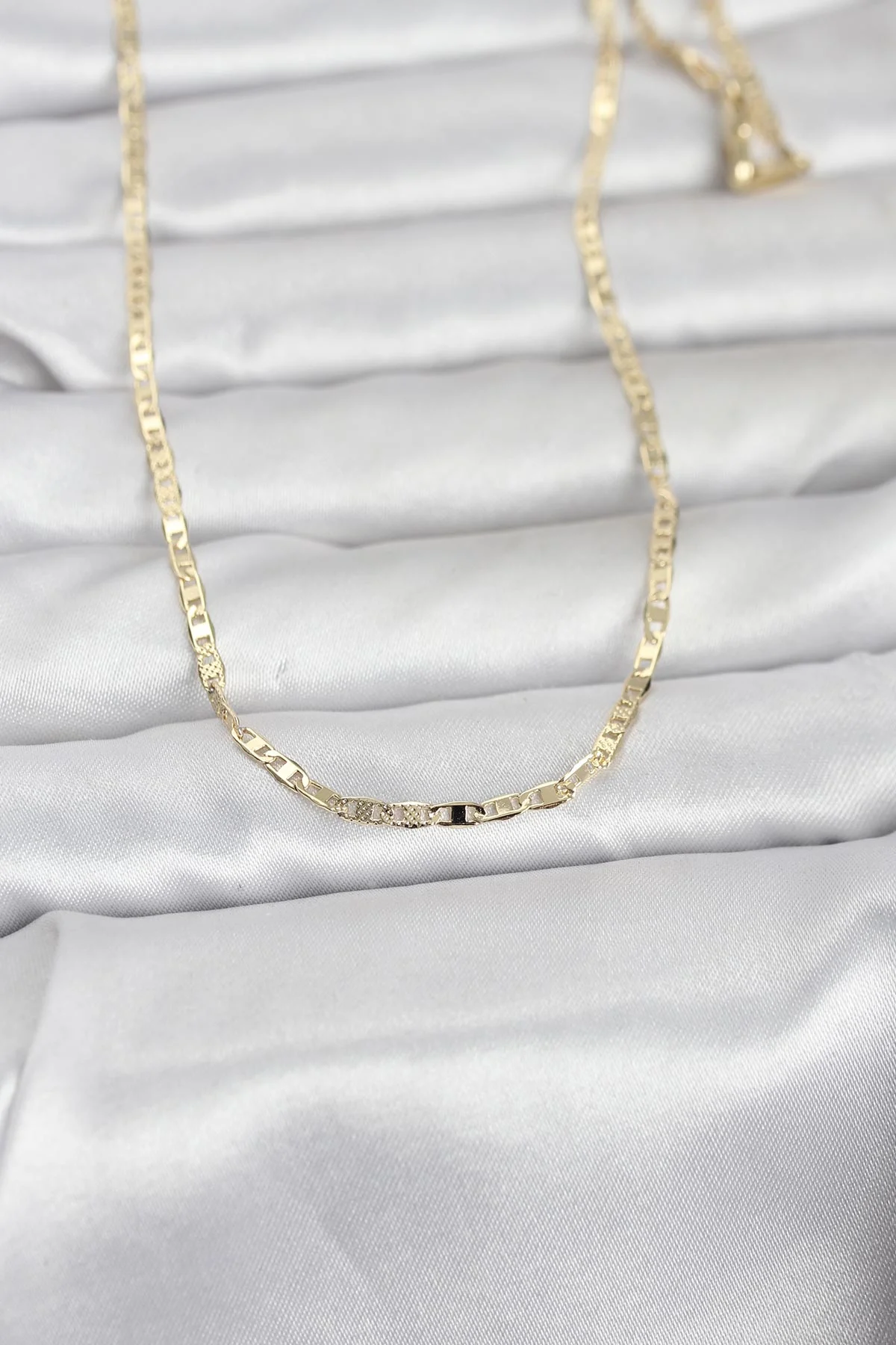 CM 14K Gold Renk Lazerli Yassı Model Zincirli 60 cm Kadın Kolye