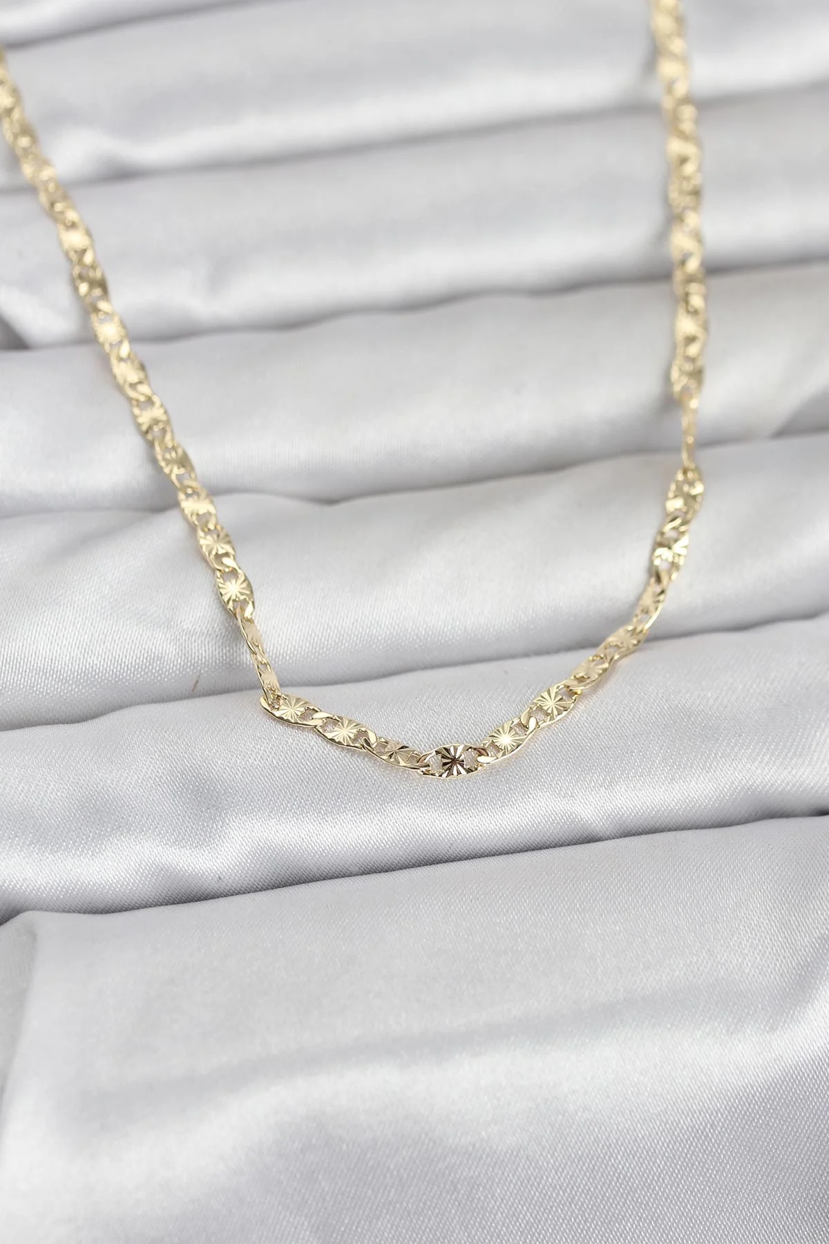 CM 14K Gold Renk Lazer Zincirli Model 60 cm Kadın Kolye