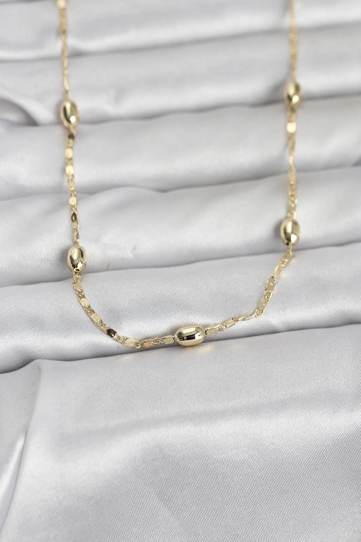 CM 14K Gold Renk Damla Topçuklu Zincir Model 60 cm Kadın Kolye