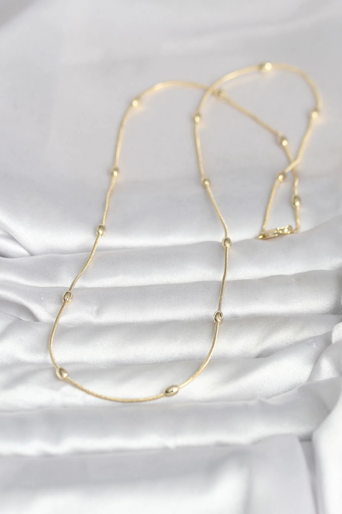 CM 14K Gold Renk Yılan Zincirli Damla Topçuk Model 60 cm Kadın Kolye