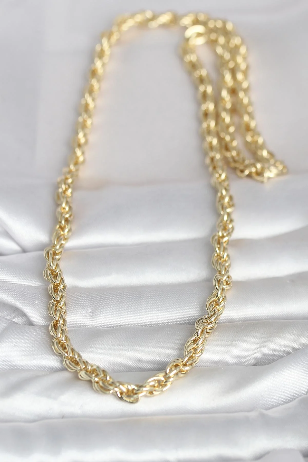 CM 14K Gold Renk Kalın Burgu Zincirli Model 60 cm Kadın Kolye