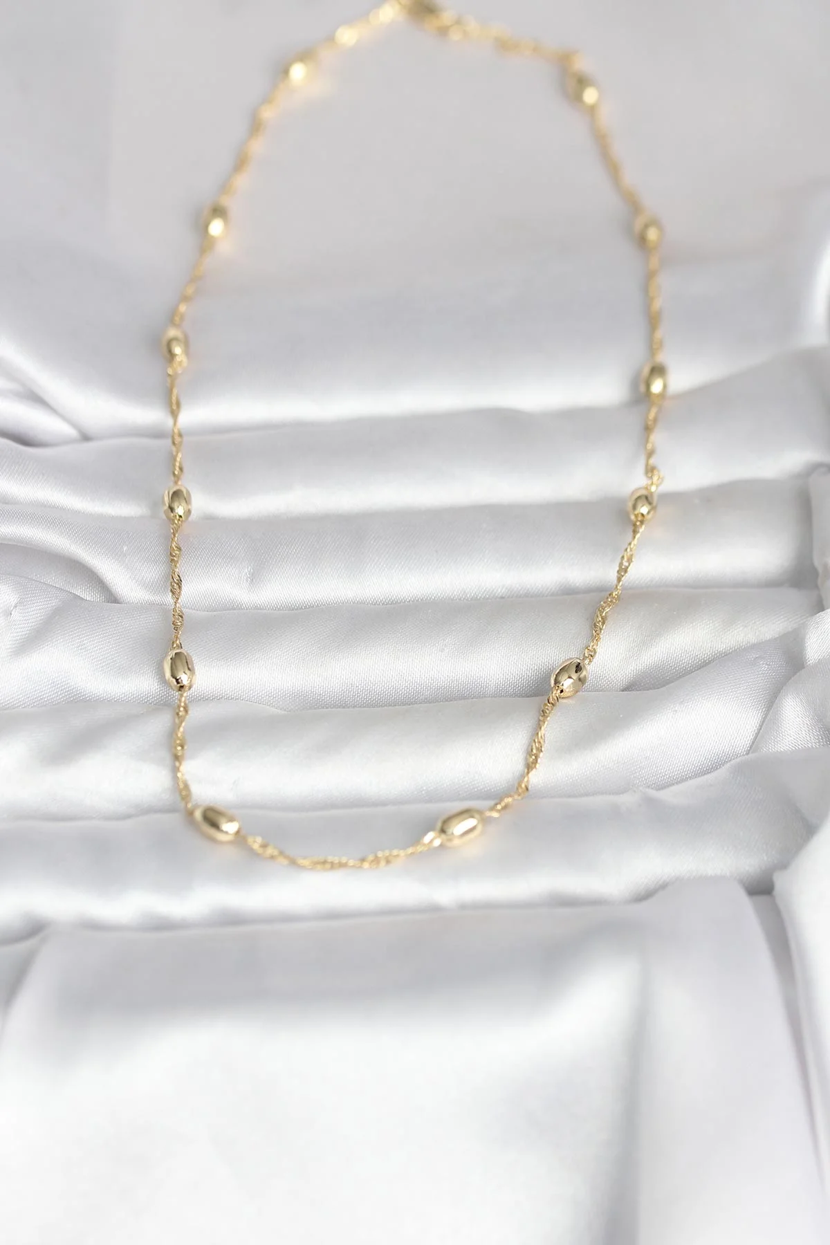 CM 14K Gold Renk Burgu Zincirli Damla Topçuk Model 45 cm Kadın Kolye