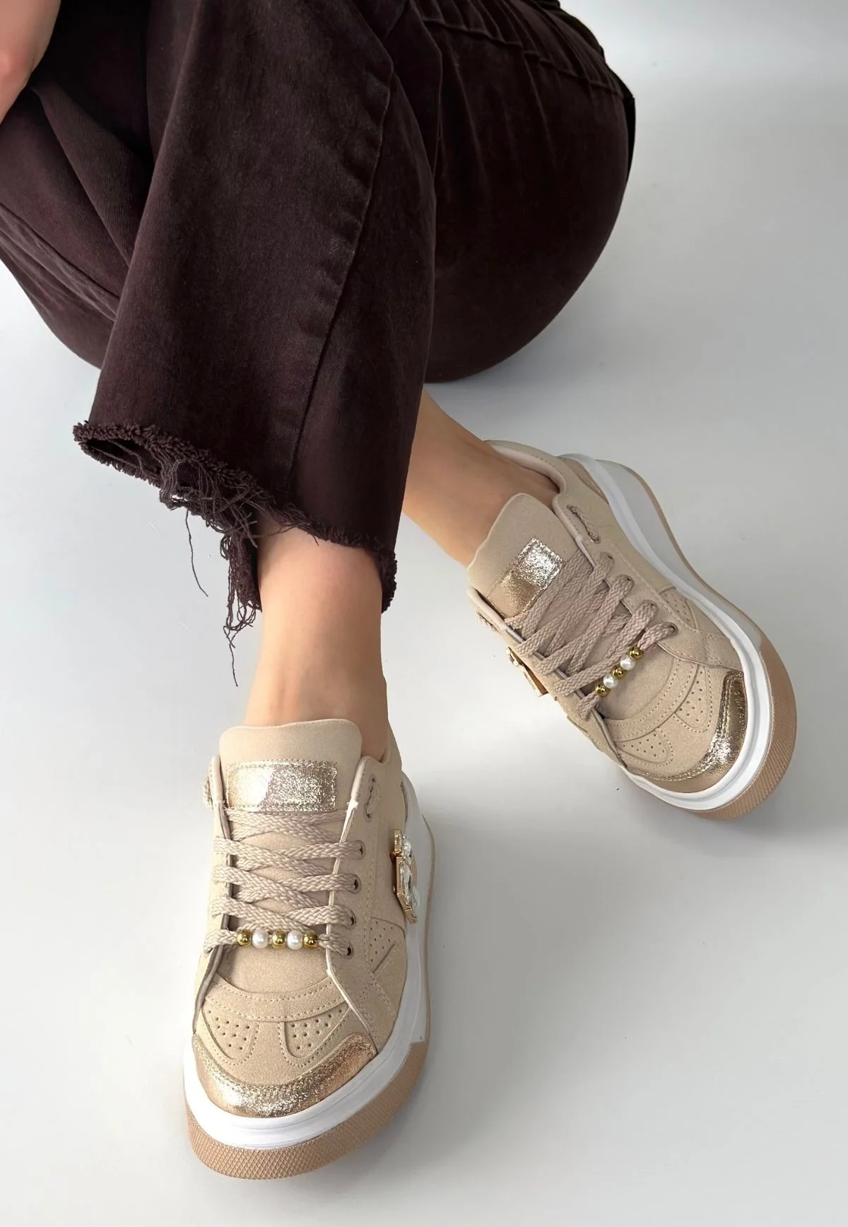 Ceans Bej Süet Bağcıklı Spor Ayakkabı