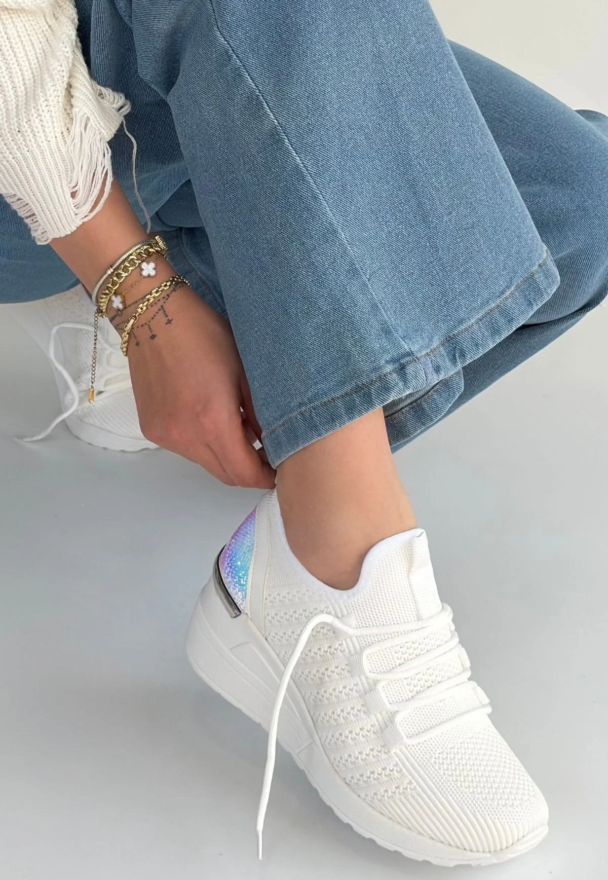 Weor Beyaz Triko Bağcıklı Spor Ayakkabı