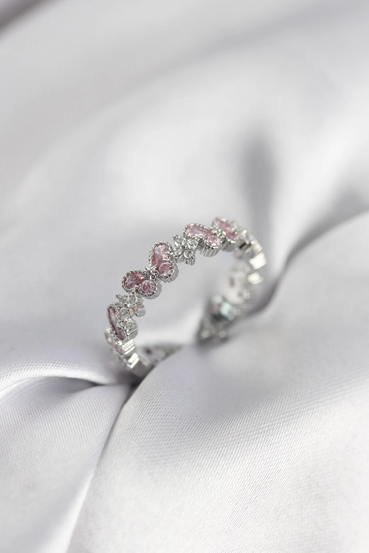 Pembe Zirkon Taşlı Kelebek Model Kadın Yüzük