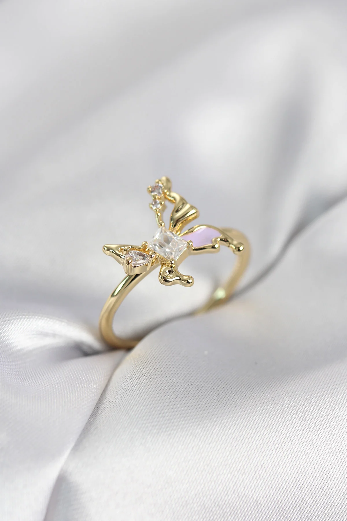 Gold Renk Kelebek Model Zirkon Taşlı Kadın Yüzük