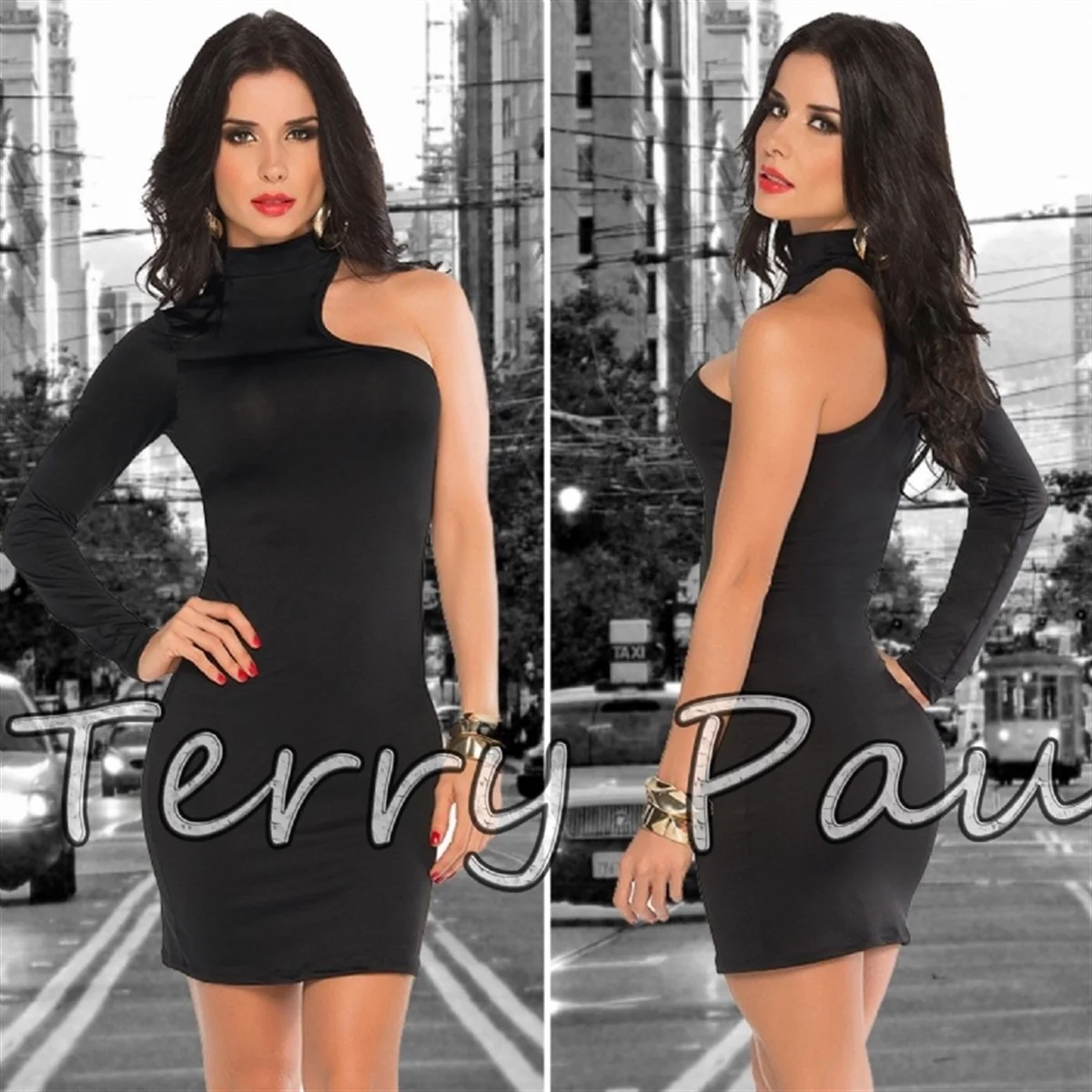 B101061 Asimetrik Mini Elbise