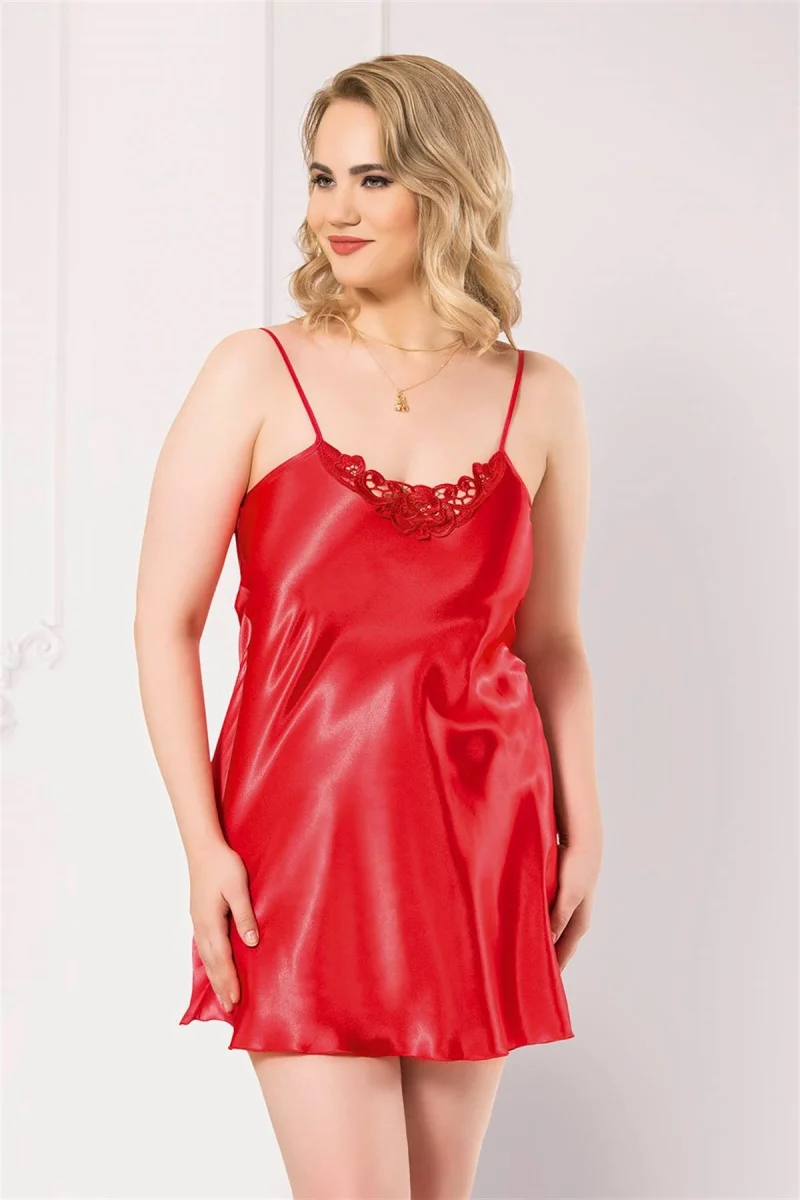 Büyük Beden Kırmızı Kısa Saten Gecelik