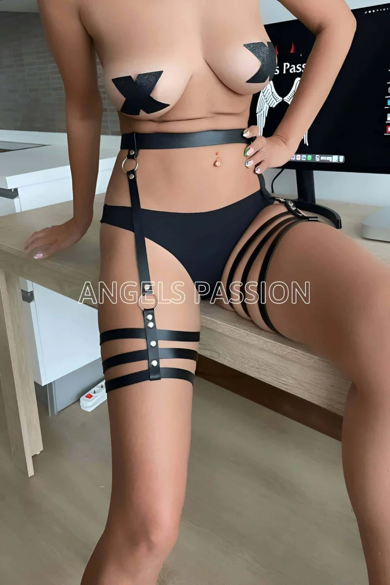 Siyah Deri Fantazi Bdsm Jartiyer - Brf358