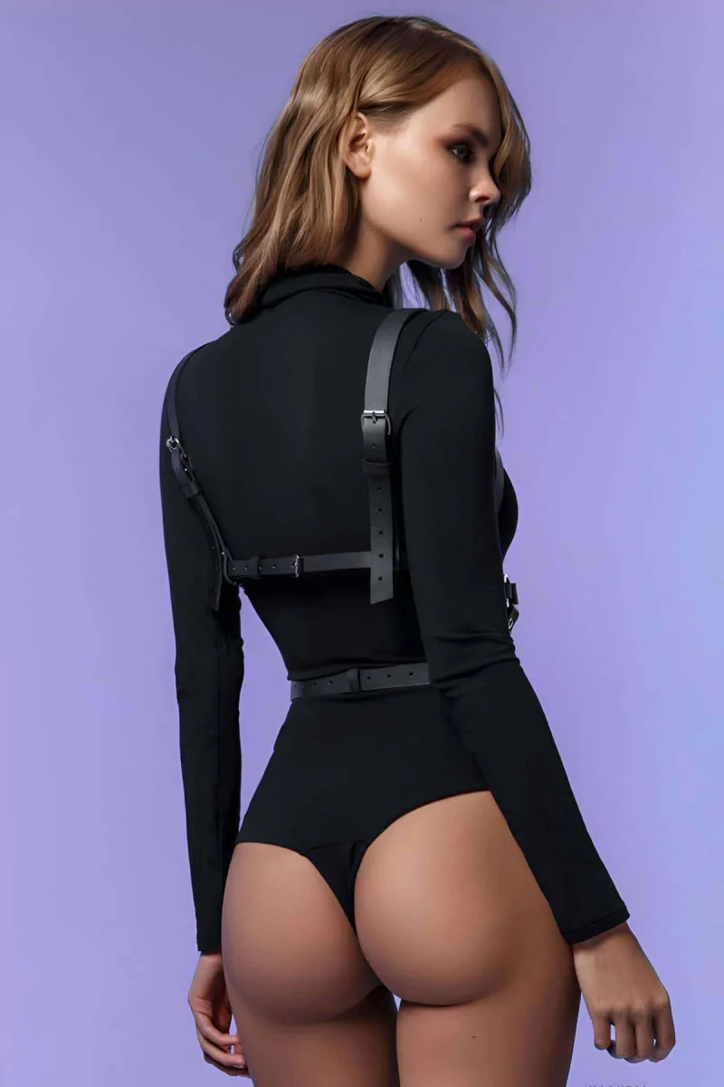 Seksi Göğüs Üzeri Şık Harness - Deri Kadın Harness - Kadın Deri İç Giyim - Brf580