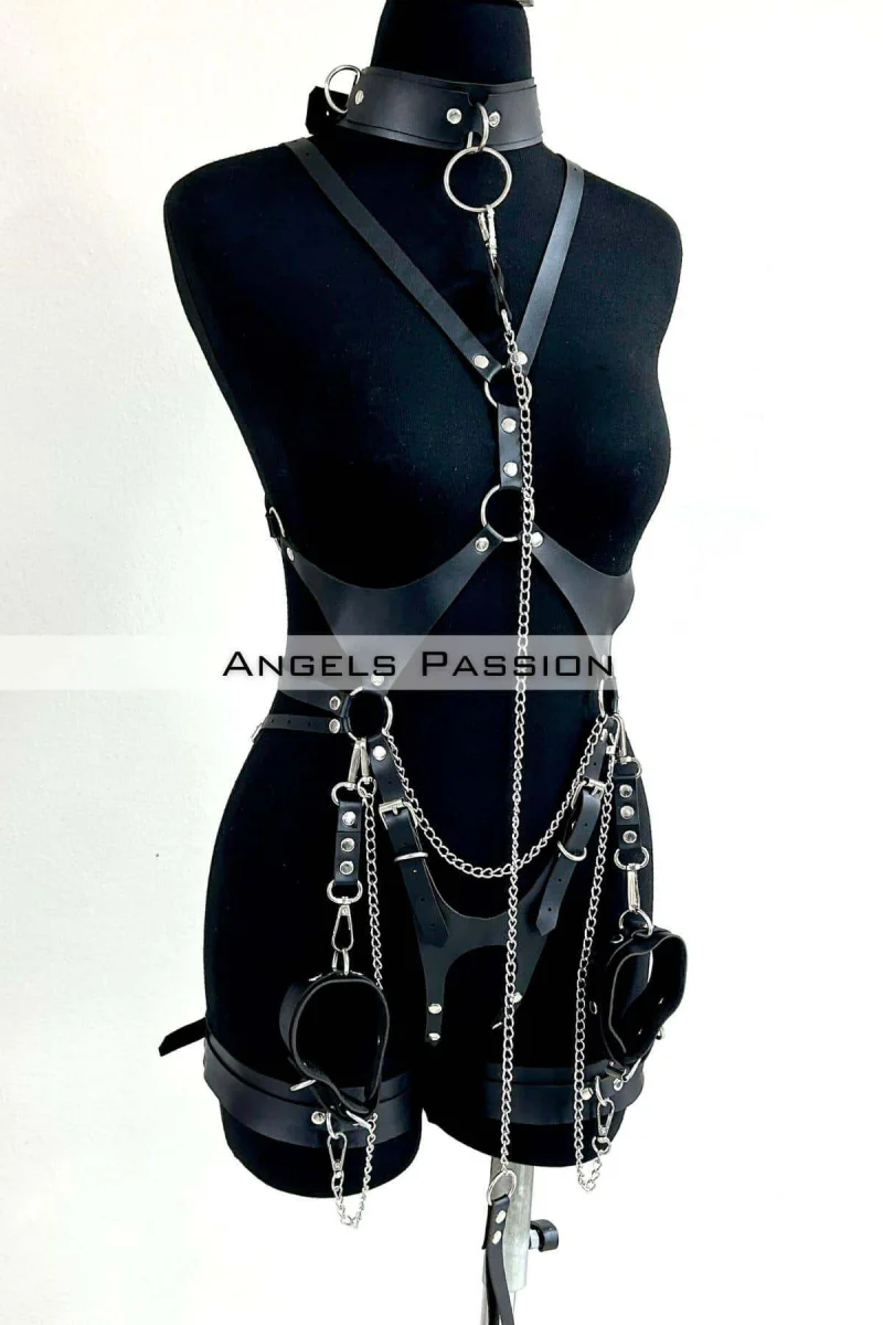 Tasma Ve Zincir Detaylı Şık Deri Harness, Deri Fantezi Giyim- Brf1225