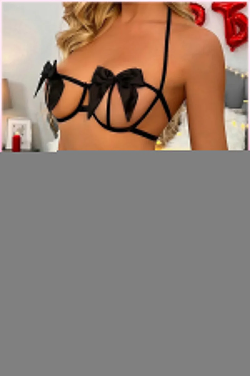 Siyah Göğüs Fiyonklu Balenli Seksi Jartiyer Takım