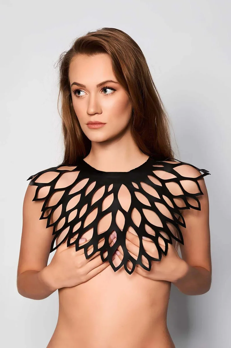 Damla Detaylı Şık Deri Harness Şal - Brf1407