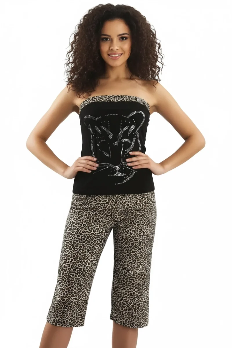 Hmd Kadın Leopar Straplez Kapri Takım 50026