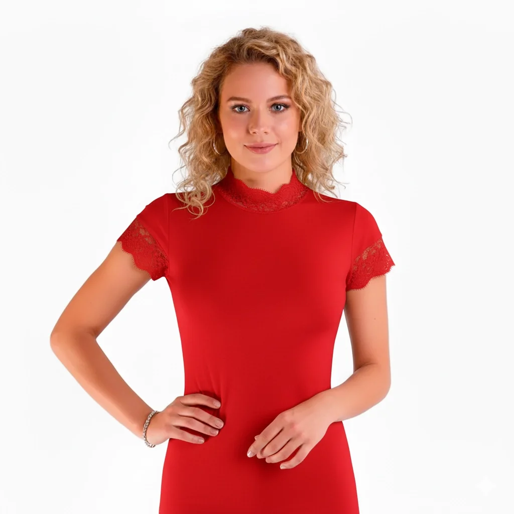 Berrak Kadın Dantelli Kısa Kollu Elastan Bluz 2144