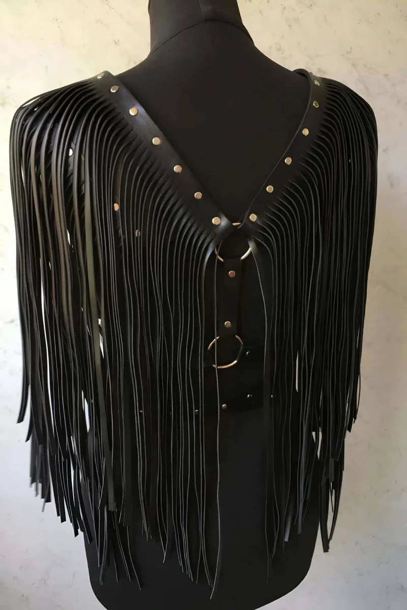 Püsküllü Deri Ceket Harness, Şık Deri Harness Ceket - Brf999