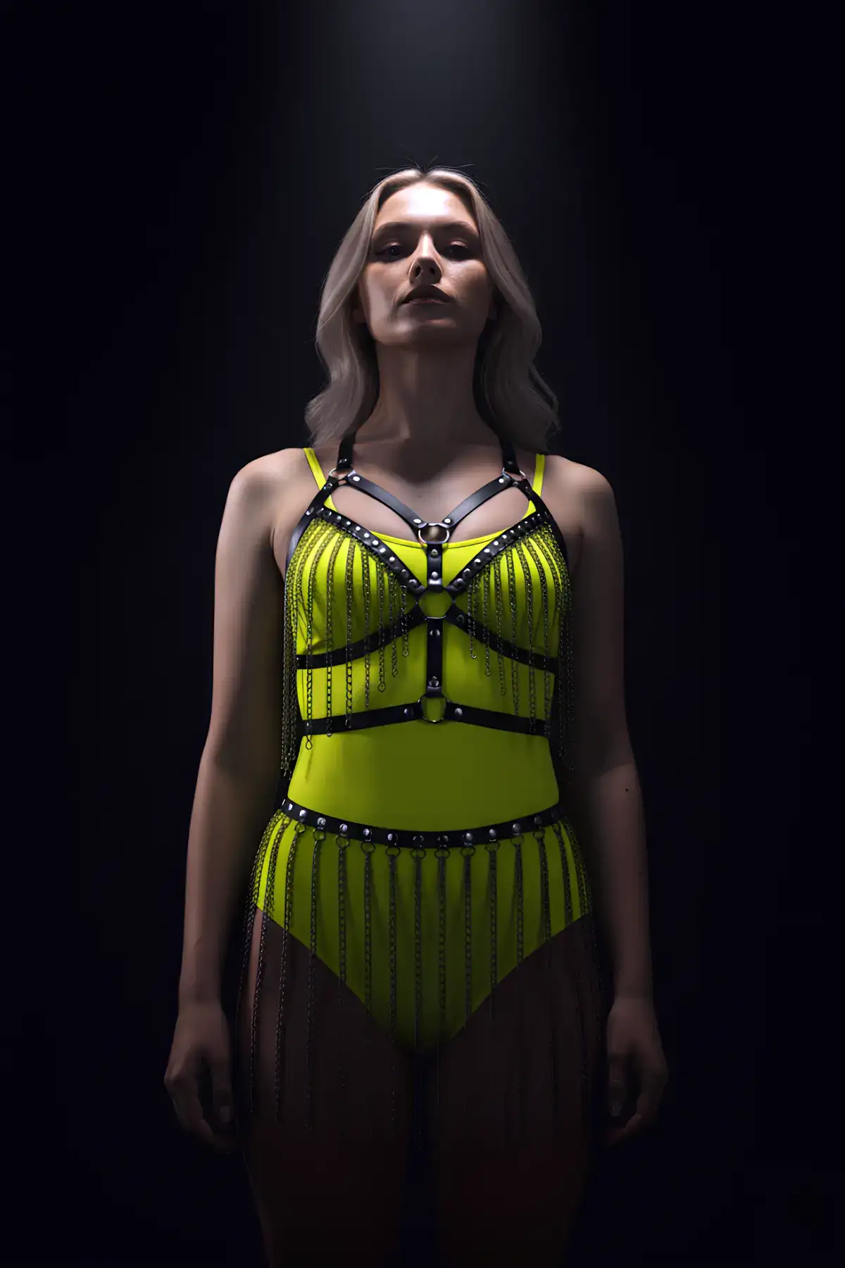 Zincirli Harness Takım, Deri Zincirli Etek Takım - Brf496