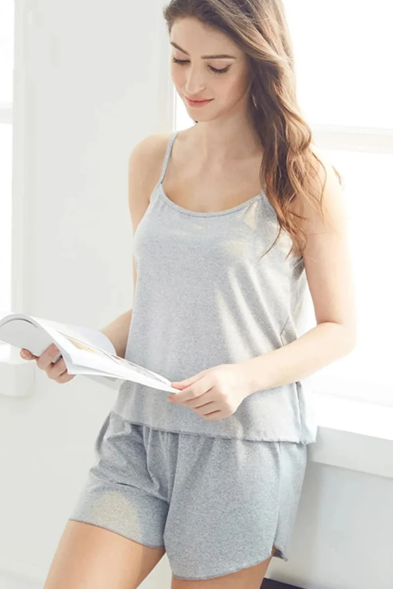 Kadın Gri Şortlu Penye Gecelik Takımı