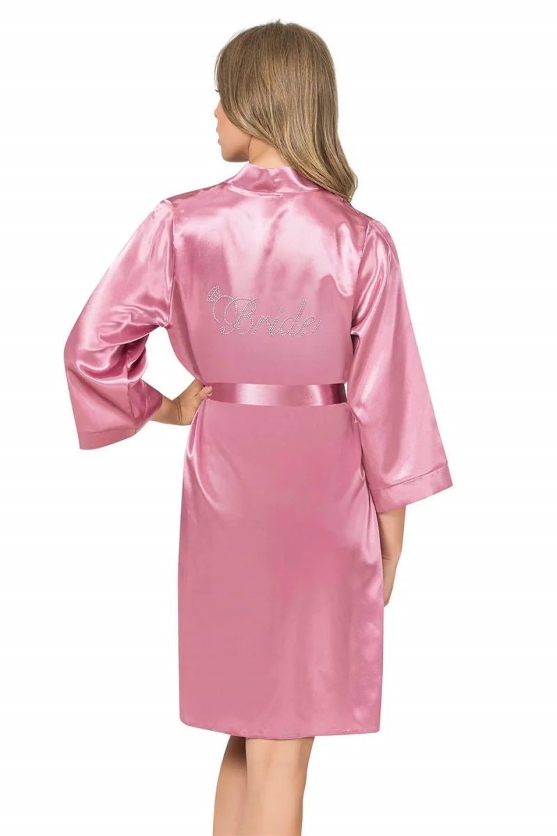 Gül Kurusu Kısa Saten Bride Sabahlık