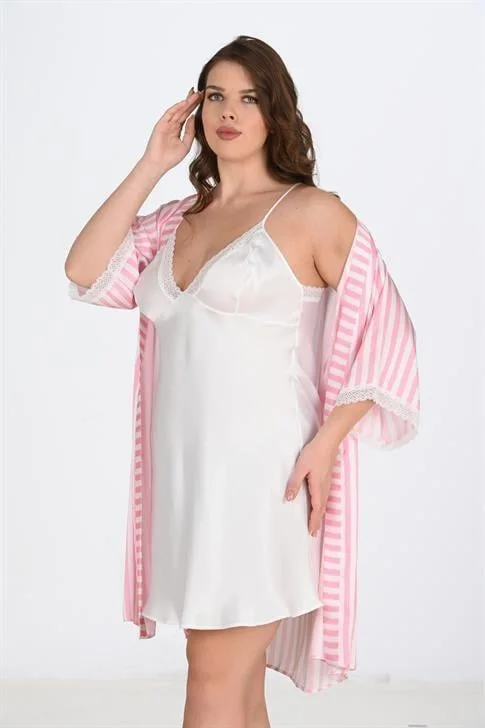 2'li Beyaz-pembe Sabahlık Takımı Bigsize 6210