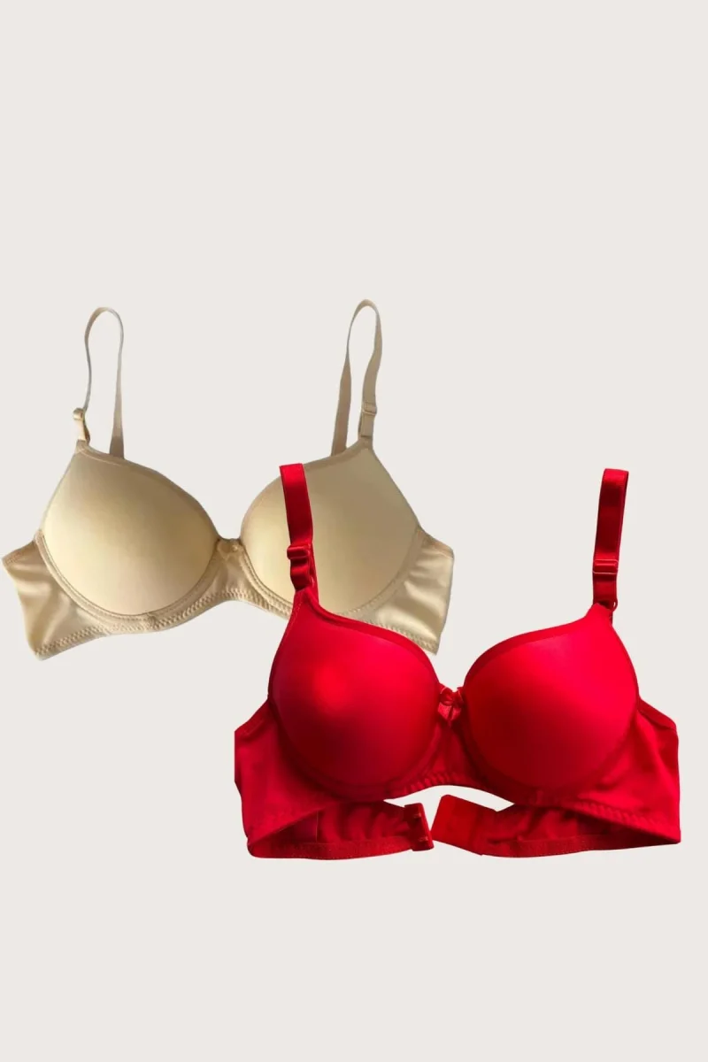 Ten-kırmızı 2'li Mikro Kumaş Push Up Dolgulu Balenli Günlük Destekli Sütyen