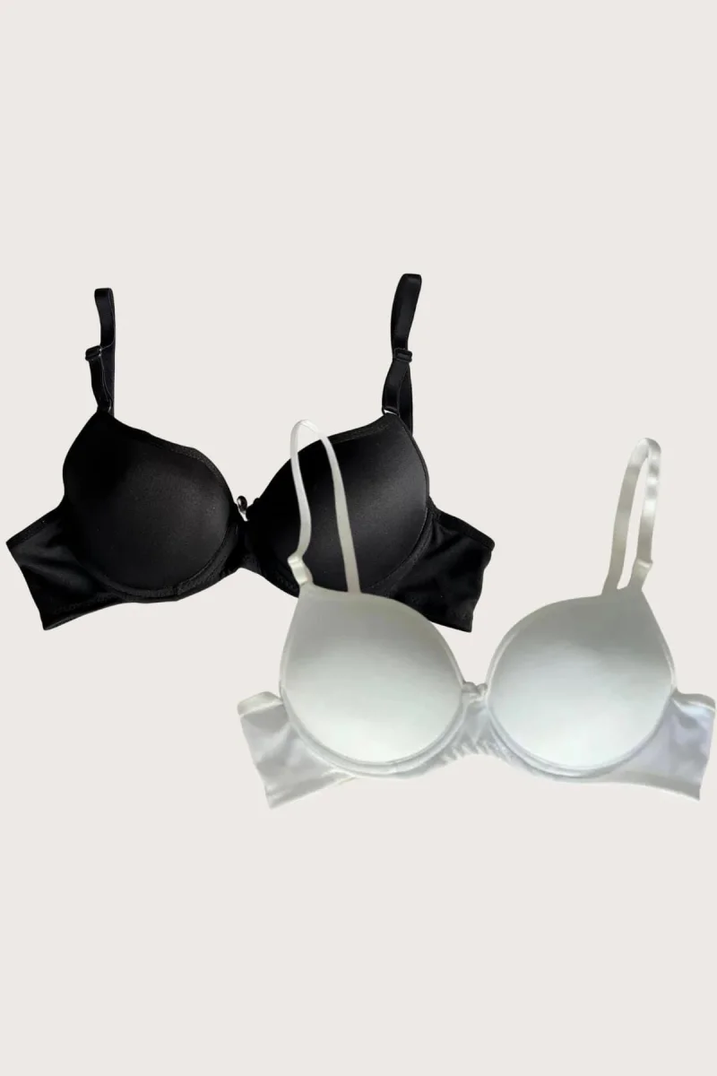 Siyah-beyaz 2'li Mikro Kumaş Push Up Dolgulu Balenli Günlük Destekli Sütyen