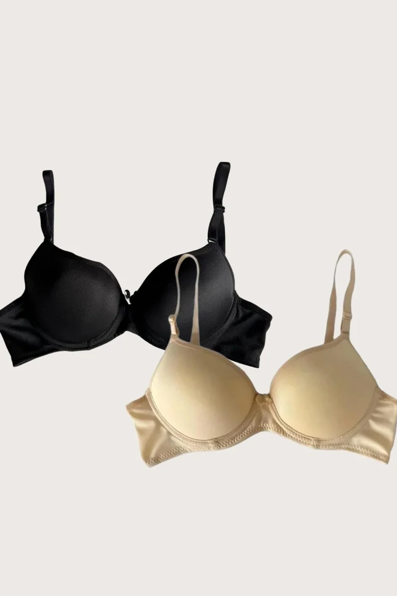 Siyah-ten 2'li Mikro Kumaş Push Up Dolgulu Balenli Günlük Destekli Sütyen