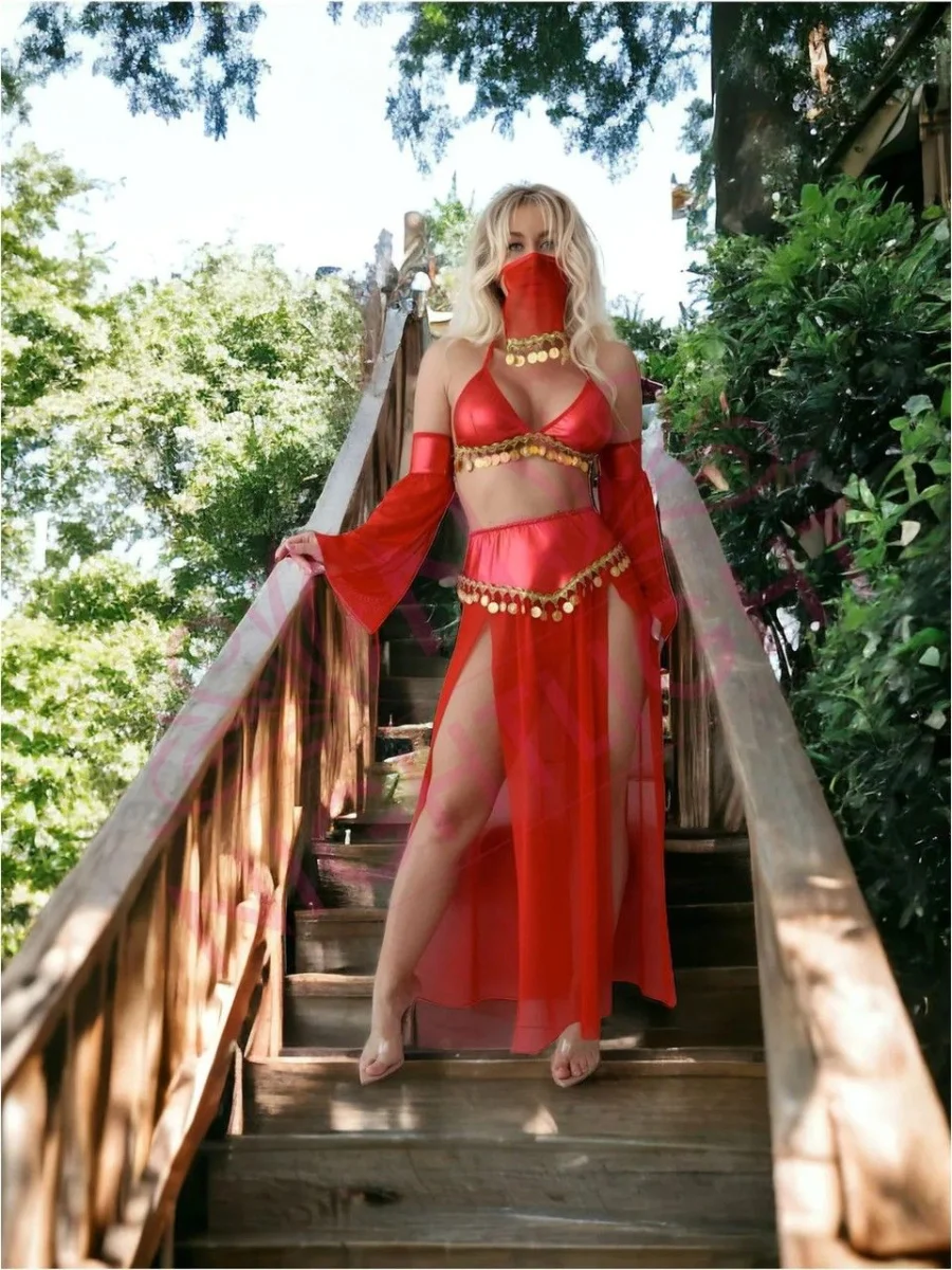 Kırmızı Peçeli Dansöz Kıyefeti