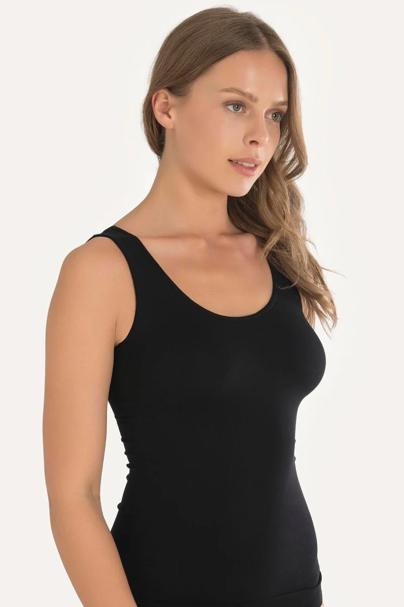 Geniş Askılı Siyah Ribana Atlet