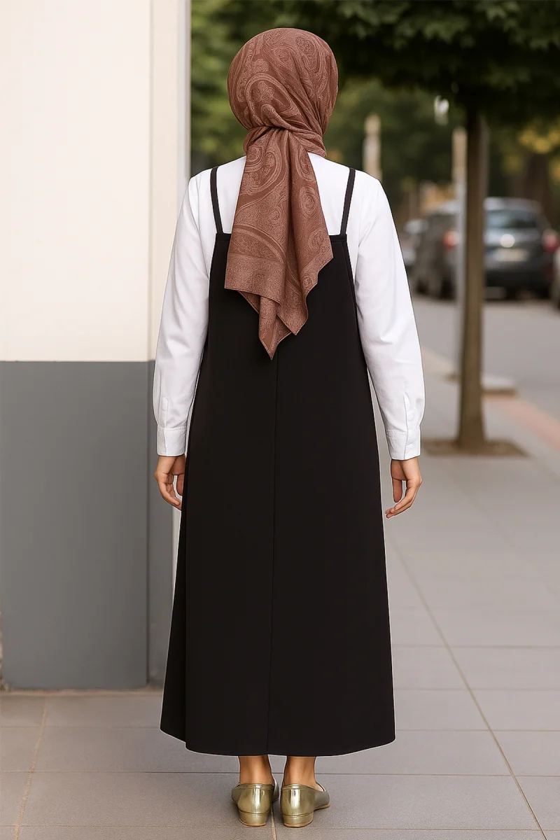 Kadın Siyah Basic Ayarlanabilir Askılı Jile Elbise