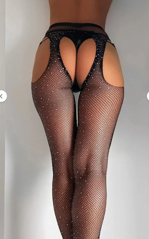 Taşlı Ağ Kısmı Açık Vücut Çorabı