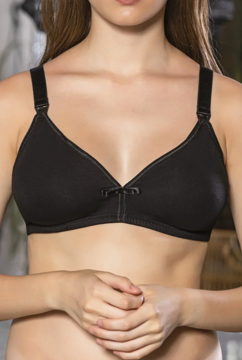 Siyah Anne İçin Konforlu Emzirme Sütyeni,pamuklutelsiz,süngersiz, Mom Bra