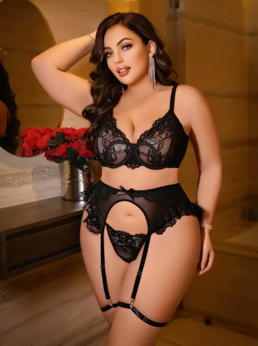 Kadın Büyük Beden Dantel Detaylı Fantezi Jartiyer Takımı 8010