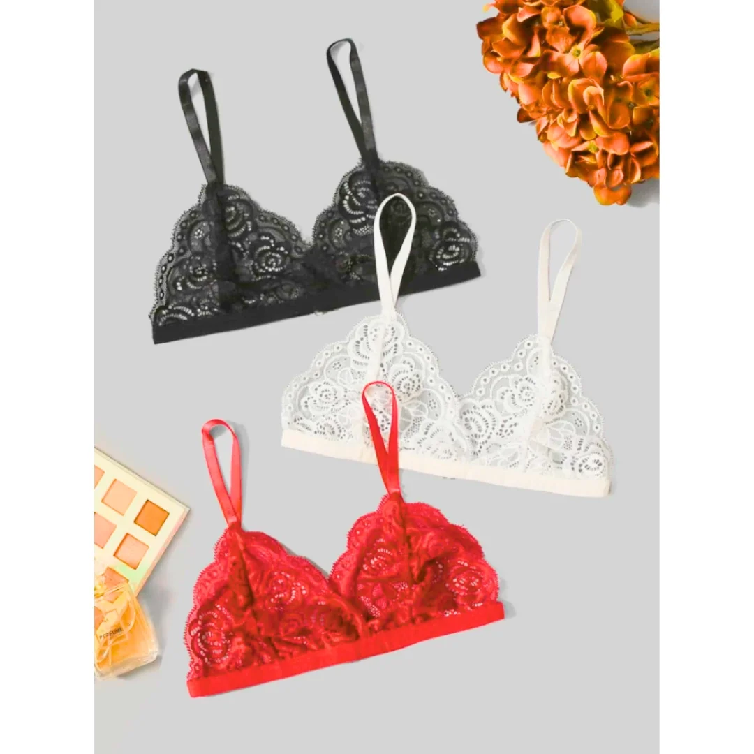 Büyük Beden Fantezi 3'lü Seksi Dantel Sütyen Seti