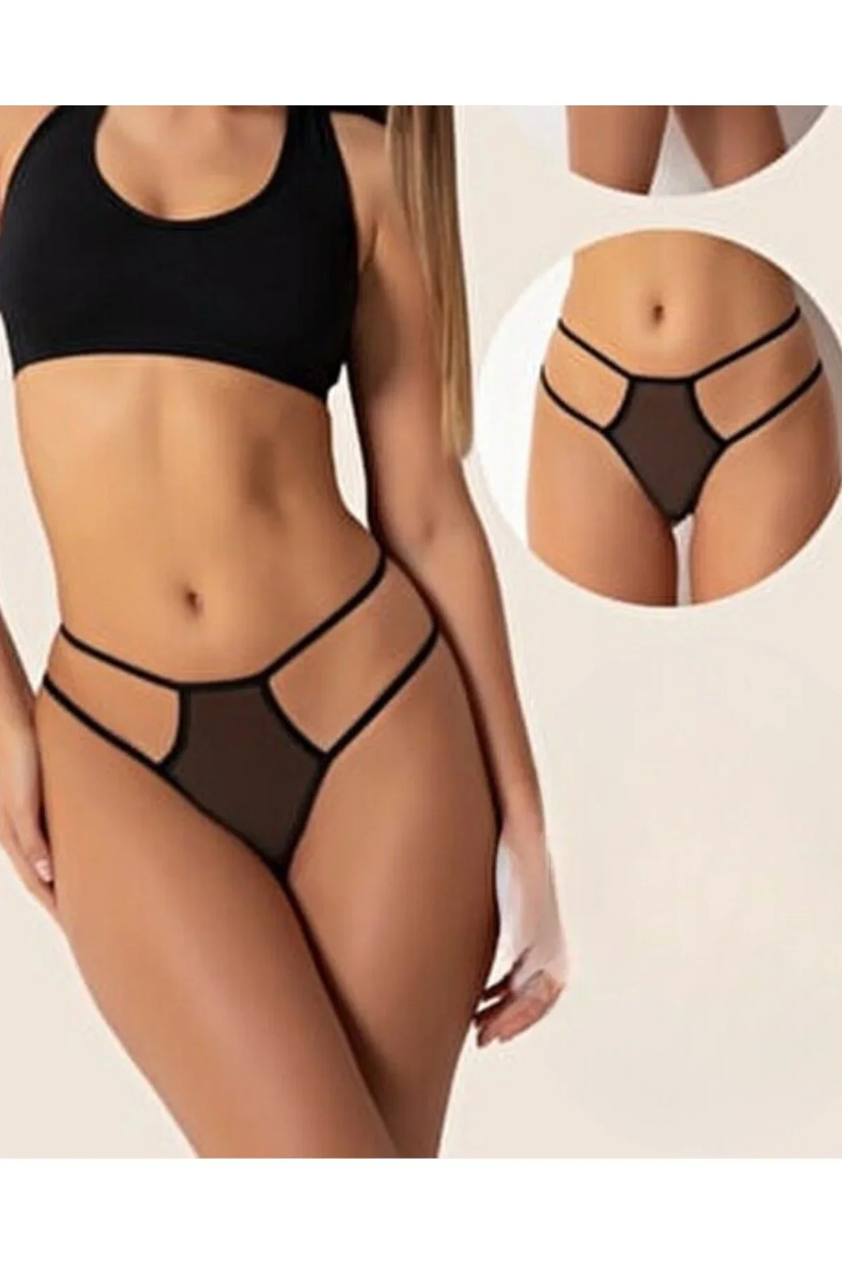 Fantazi Siyah Seksi Tül Kadın String - Fantezi Tanga