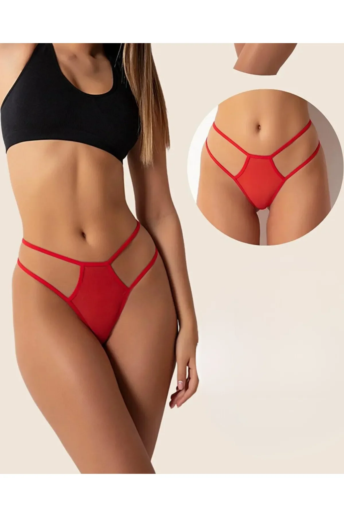 Fantazi Kırmızı Seksi Tül Kadın String - Fantezi Tanga