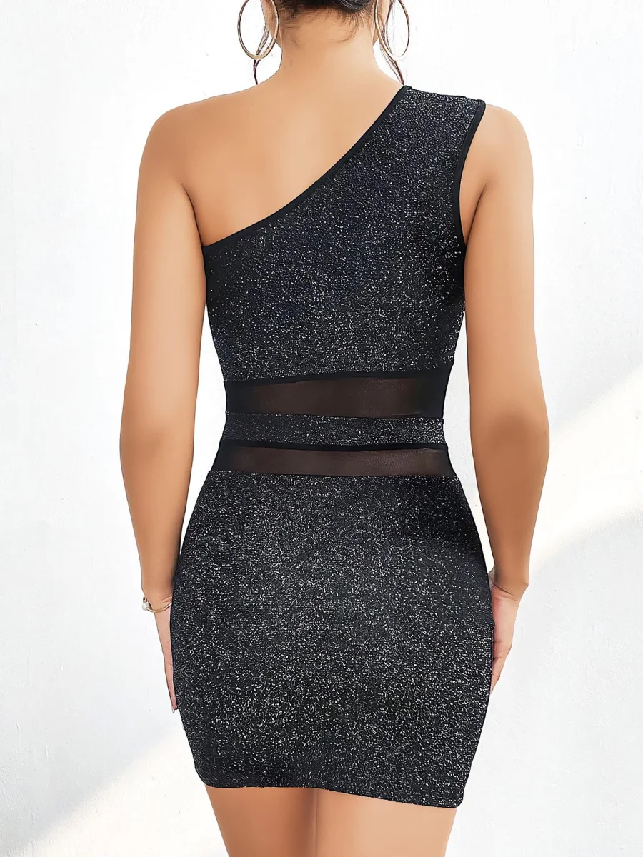 Özel Tasarım Siyah Tek Omuz Dekolteli Işıltılı Fantezi Mini Club Elbisesi