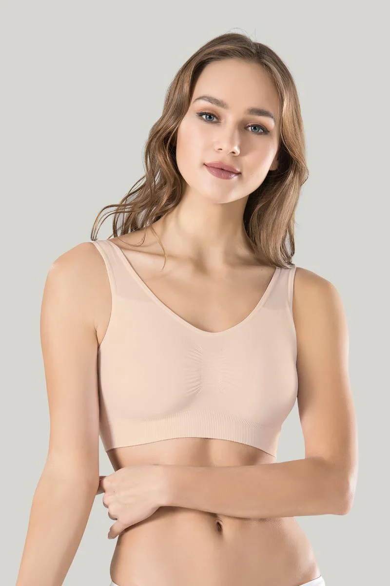 Kadın Gri Kalın Askılı Çıkarılabilir Pedli Örme Seamless Dikişsiz Basic Büstiyer