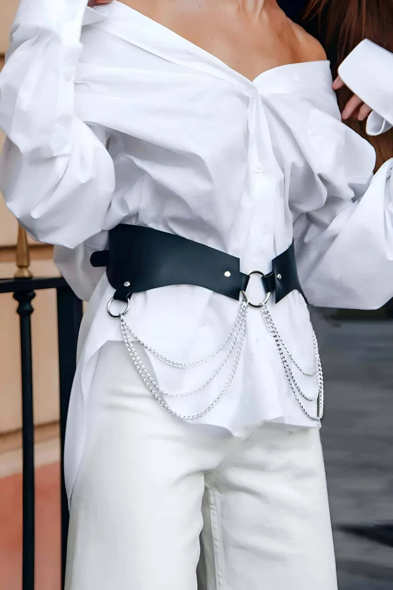 Şık Deri Zincirli Kemer, Elbise Kemeri, Zincirli Tarz Gömlek Kemeri - Brf1121